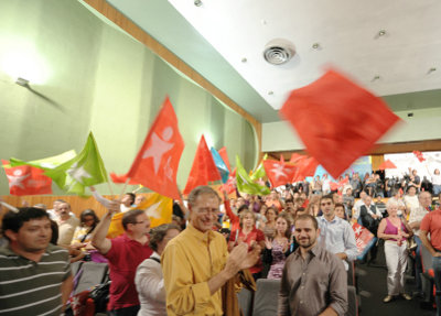 Francisco Louça e José Gusmão no comício do Entroncamento - foto de Paulete Matos